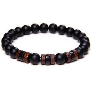 Onyx Bracelet,Onyx and Wood Bracelet,Stone and Wood Bracelet